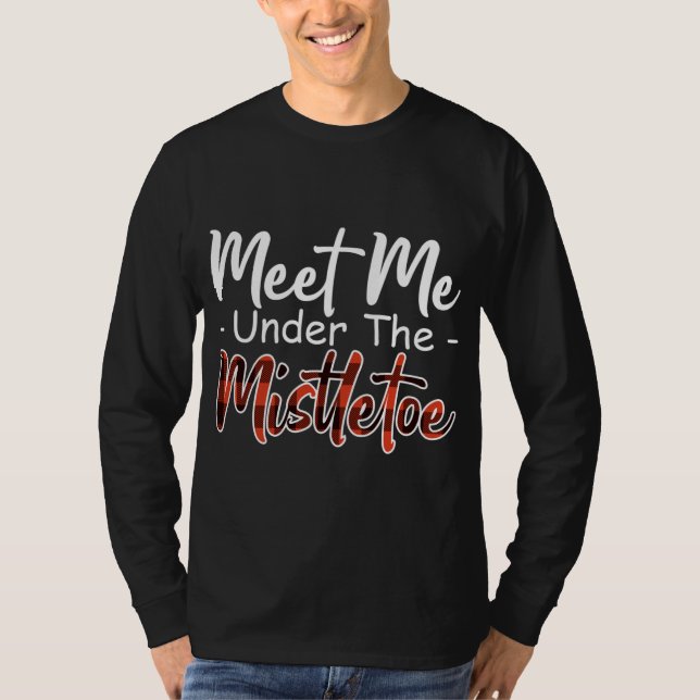 Xmas Red kariert treffen Sie mich unter dem Mistel T-Shirt (Vorderseite)