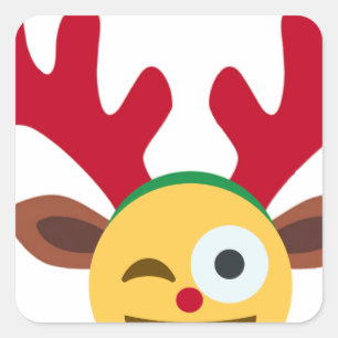 xmas Rentier zwinkerndes Emoji Quadratischer Aufkleber