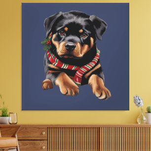 Xmas Rottweiler Hund Weihnachten mit einem Scarf Leinwanddruck