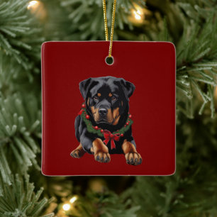 Xmas Rottweiler Weihnachten mit Garland Collar Keramikornament