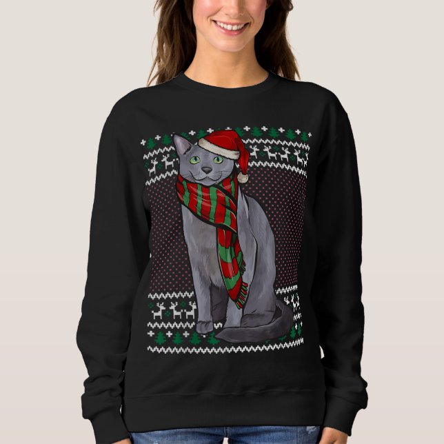 Xmas Russian Blue Cat Weihnachtsmannmütze Ugge Wei Sweatshirt (Vorderseite)