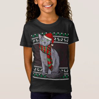 Xmas Russian Blue Cat Weihnachtsmannmütze Ugge Wei T-Shirt