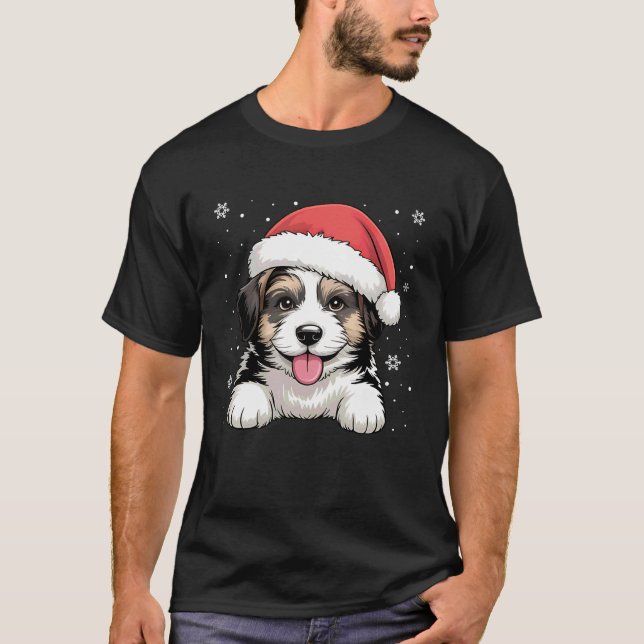 Xmas Saint Bernard Dog Wearing Santa Hat Pet Anima T-Shirt (Vorderseite)