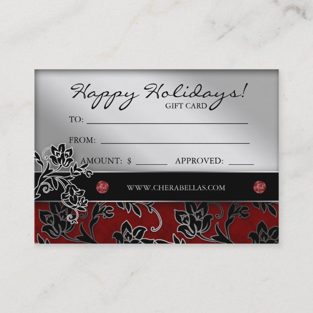 Xmas Salon Gift Card Spa Floral Red Silver Rabattkarte (Vorderseite)