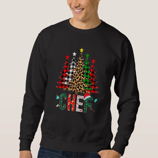 Xmas Santa Chef Leopard Plaid Print Christmas Tree Sweatshirt (Vorderseite)