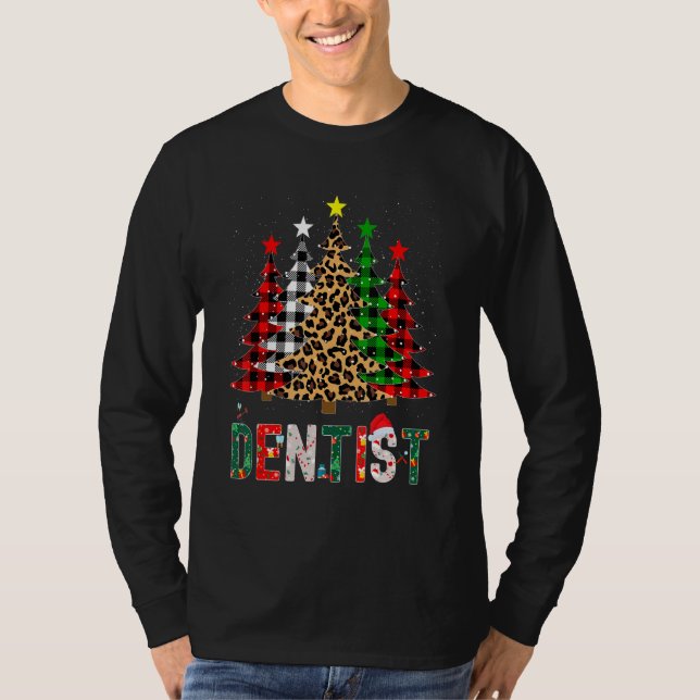 Xmas Santa Dentist Leopard Plaid Print Christmas T T-Shirt (Vorderseite)
