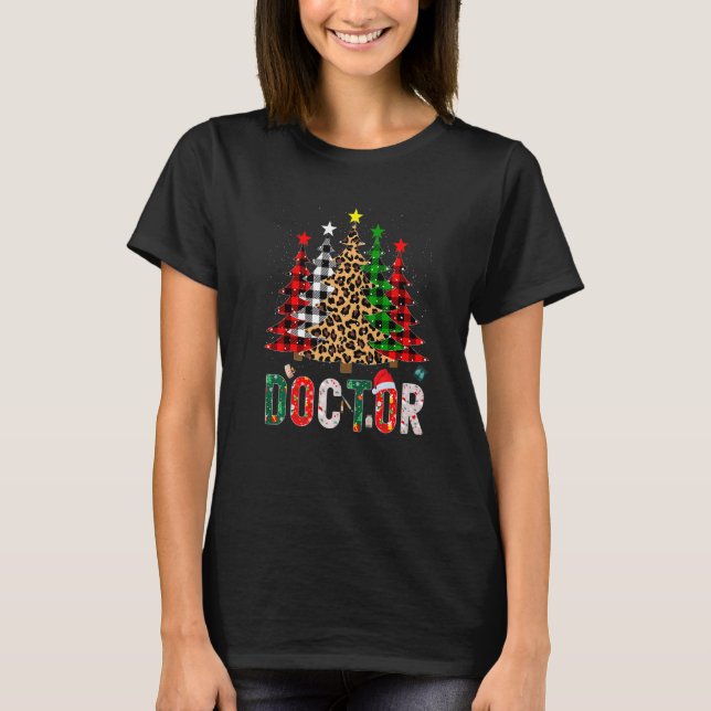 Xmas Santa Doctor Leopard Plaid Print Christmas Tr T-Shirt (Vorderseite)