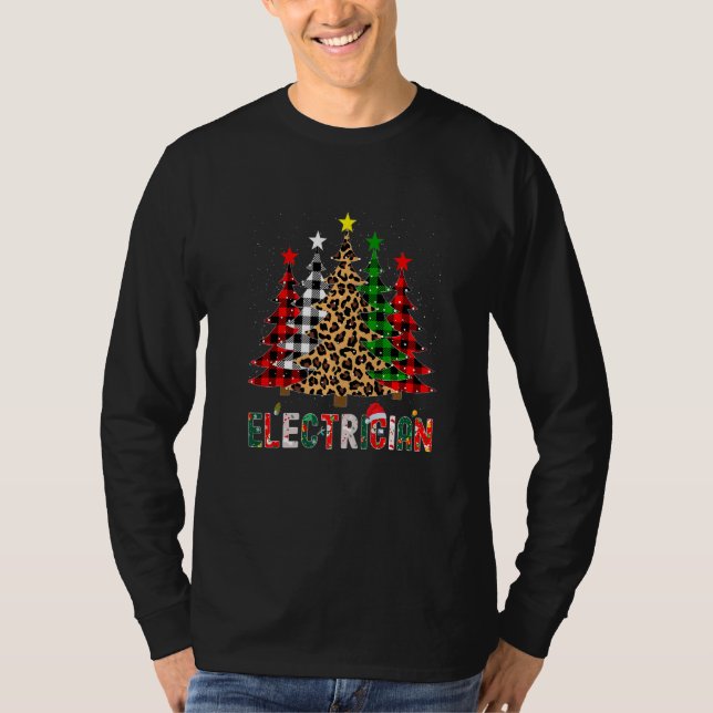 Xmas Santa Electrician Leopard Plaid Print Christm T-Shirt (Vorderseite)
