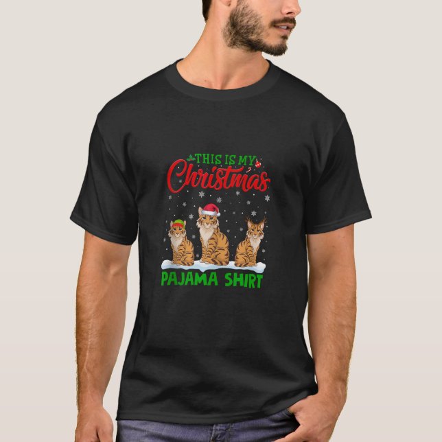 Xmas Santa Hat Reindeer Savannah Cat Christmas Paj T-Shirt (Vorderseite)