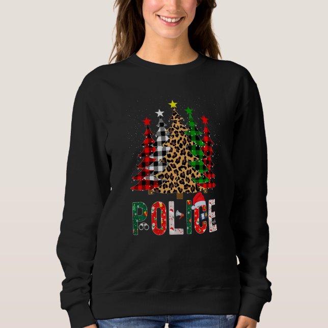 Xmas Santa Police Leopard Plaid Print Christmas Tr Sweatshirt (Vorderseite)