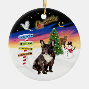 Xmas-Schilder - Brindelfarbenes Französische Bulld Keramik Ornament