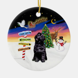 Xmas-Schilder - Portugiesischer Wasserhund (Sitz) Keramik Ornament