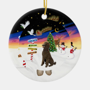 Xmas-Schilder - Schokoladen Standardpudel Keramik Ornament