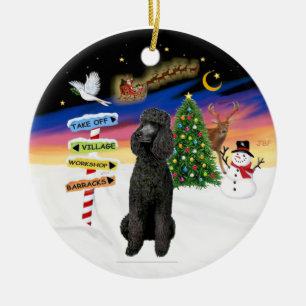 Xmas-Schilder - schwarzer Standardpudel Keramik Ornament