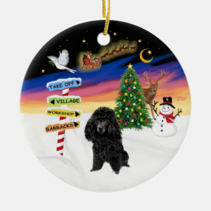 Xmas-Schilder - schwarzer Toy-Pudel Keramik Ornament