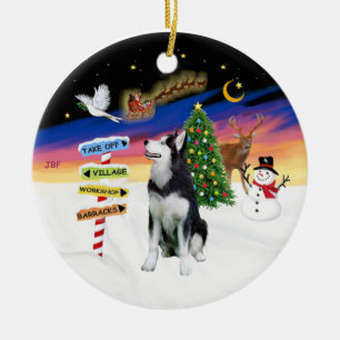 Xmas-Schilder - Sibirischer Husky #1 Keramik Ornament