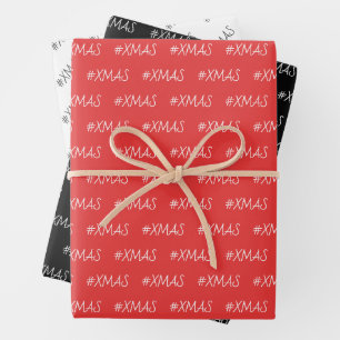 XMAS Schwarzes Rotes Weiß Personalisiert Geschenkpapier Set