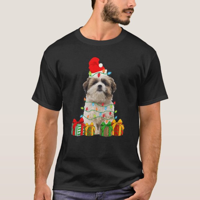 Xmas Shih Tzu Dog Christmas Lights Puppy T-Shirt (Vorderseite)