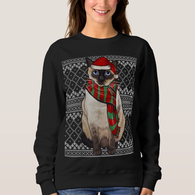 Xmas Siamese Cat Santa Claus Hat Uggge Weihnachten Sweatshirt (Vorderseite)