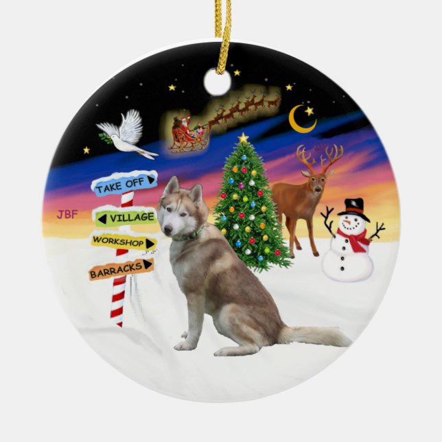 Xmas Signs - Roter sibirischer Husky Keramikornament (Vorne)
