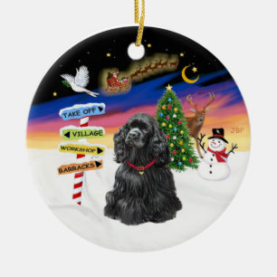 Xmas Signs - Schwarzer Cocker Spaniel Keramik Ornament