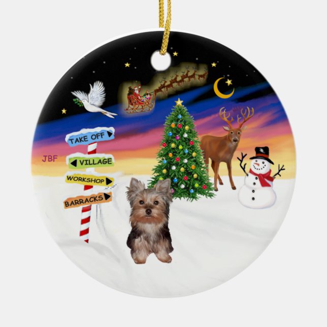 Xmas Signs - Yorkshire Terrier Welpe Keramikornament (Vorne)