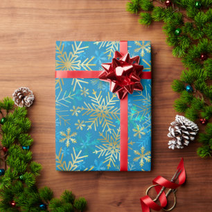 Xmas Silver Gold Blue Winter Schneeflocken Geschenkpapier