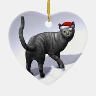 Xmas Silver Tabby Keramik Ornament