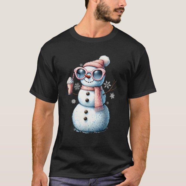 Xmas Snowman Drink Hot Chocolate Bougie Women C T-Shirt (Vorderseite)