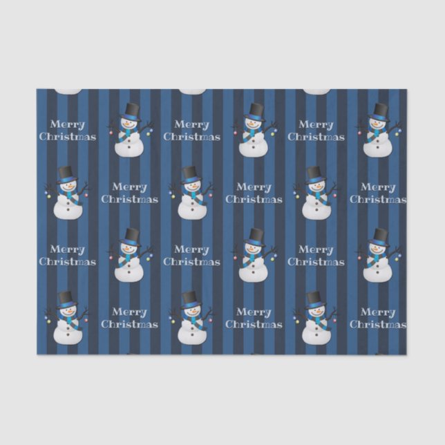 Xmas Snowy Vertical Strip Snowman Seidenpapier (Vorderseite)