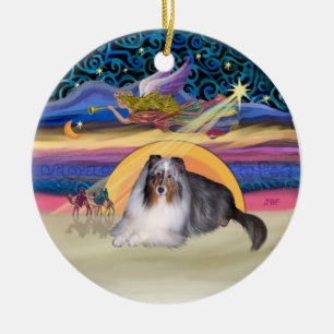 Xmas Star - Blue Merle Sheltie Keramikornament