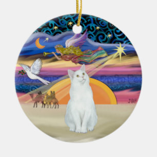 Xmas Star - Weiße Katze (Amerikanisch Kurzhaar) Keramikornament