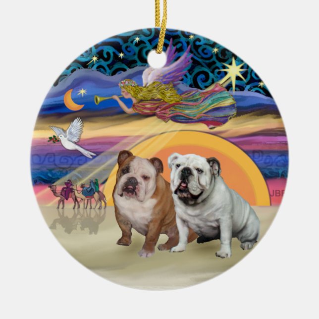 Xmas Star - Zwei englische Bulldogs Keramikornament (Vorne)