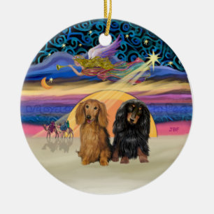 Xmas Star - Zwei langhaarige Dachshunde Keramikornament