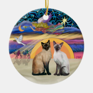 Xmas Star - Zwei siamesische Katzen Keramik Ornament