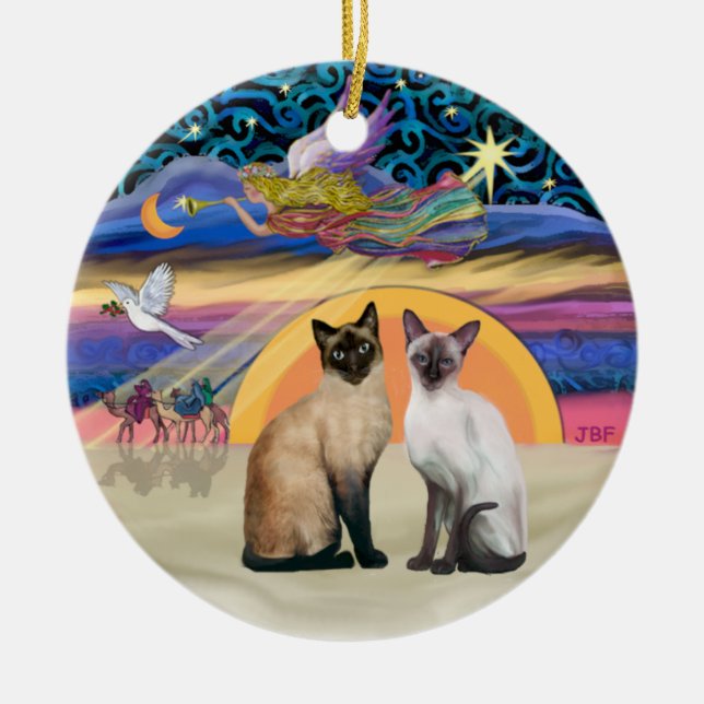 Xmas Star - Zwei siamesische Katzen Keramik Ornament (Vorne)