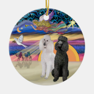 Xmas Star - Zwei Standard Poodles (W+Blk) Keramikornament