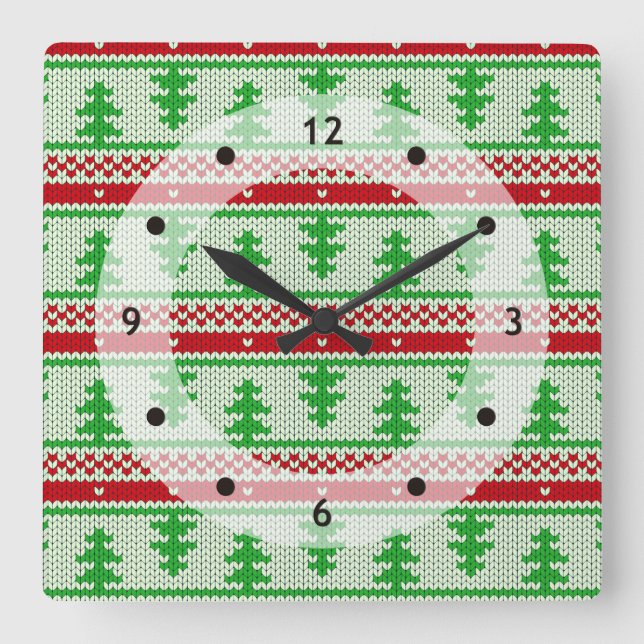 Xmas Stricken nahtloses Muster 2 + Ihre Ideen Quadratische Wanduhr (Vorderseite)