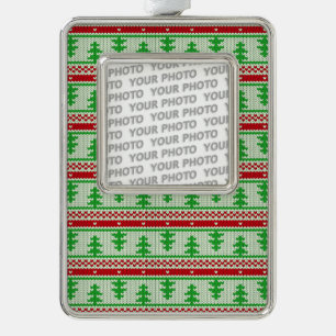 Xmas Stricken nahtloses Muster 2 + Ihre Ideen Rahmen-Ornament Silber