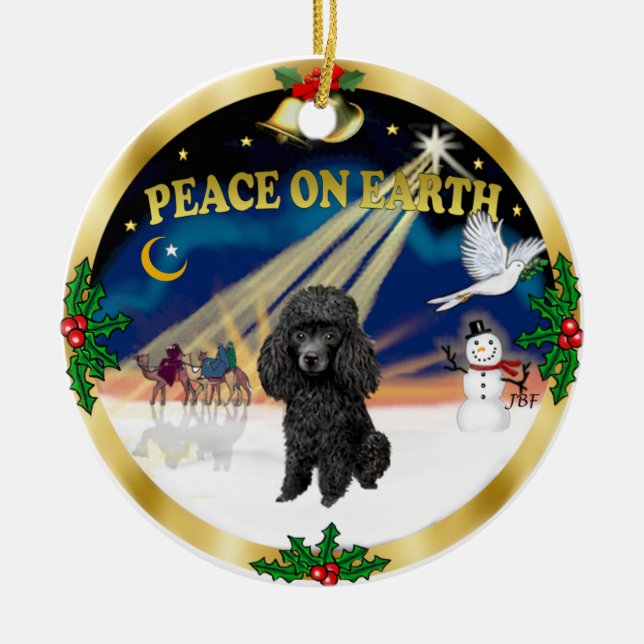Xmas Sunrise - Black Toy Poodle Keramikornament (Vorne)
