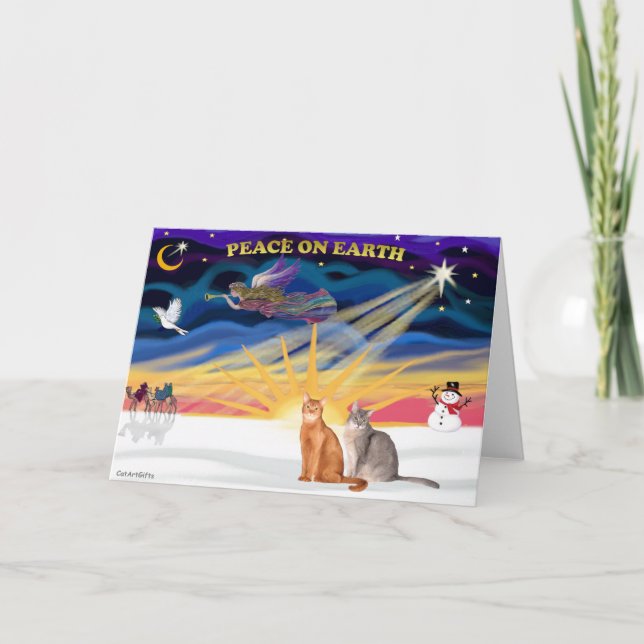Xmas Sunrise - zwei abessinische Katzen Feiertagskarte (Vorderseite)