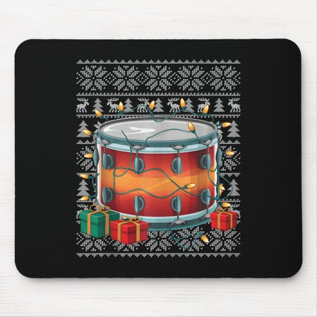 Xmas Sweater Style Ugly Musical Drum Weihnachten Mousepad (Vorne)