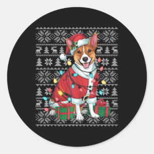 Xmas Sweater Style Ugly Santa Basenji Dog Christma Runder Aufkleber