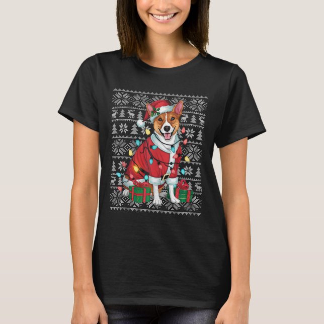 Xmas Sweater Style Ugly Santa Basenji Dog Christma T-Shirt (Vorderseite)