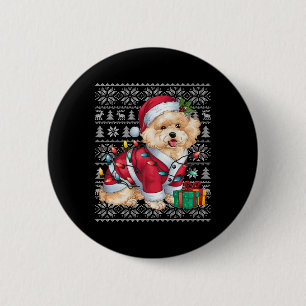 Xmas Sweater Style Ugly Santa Bichon Frise Dog Chr Button