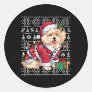 Xmas Sweater Style Ugly Santa Bichon Frise Dog Chr Runder Aufkleber