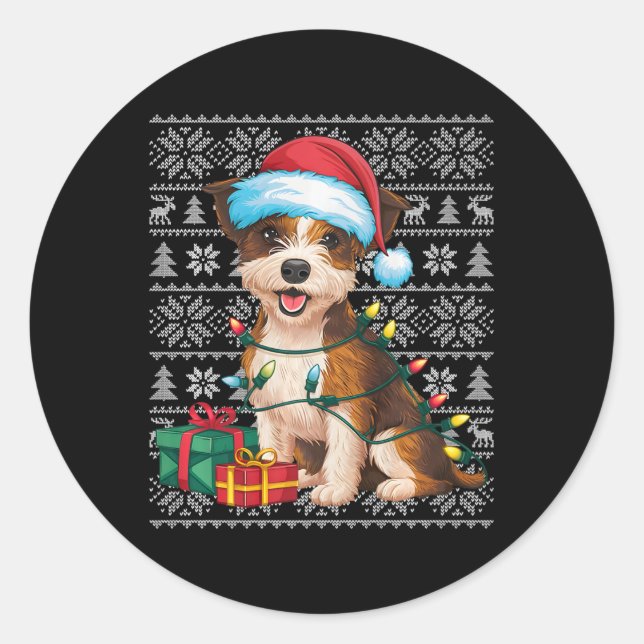 Xmas Sweater Style Ugly Santa Border Terrier Dog C Runder Aufkleber (Vorderseite)