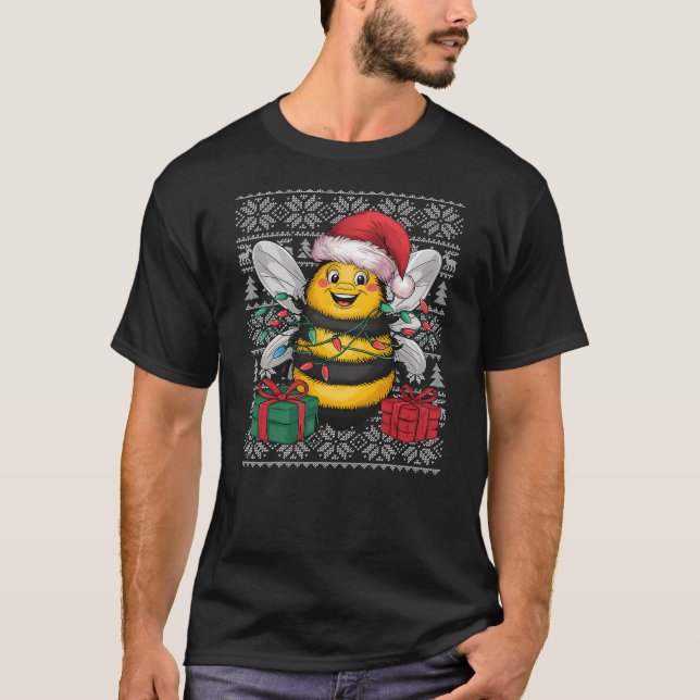 Xmas Sweater Style Ugly Santa Hat Bumble Bee Chris T-Shirt (Vorderseite)