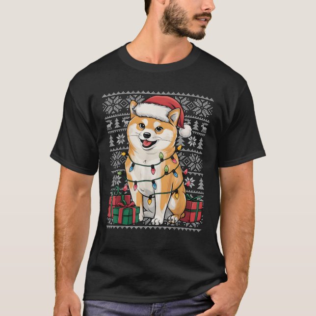 Xmas Sweater Style Ugly Santa Shiba Inu Dog Christ T-Shirt (Vorderseite)