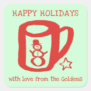 Xmas-Tasse Doodle WEIHNACHTEN Feiertage An Bis Eti Quadratischer Aufkleber